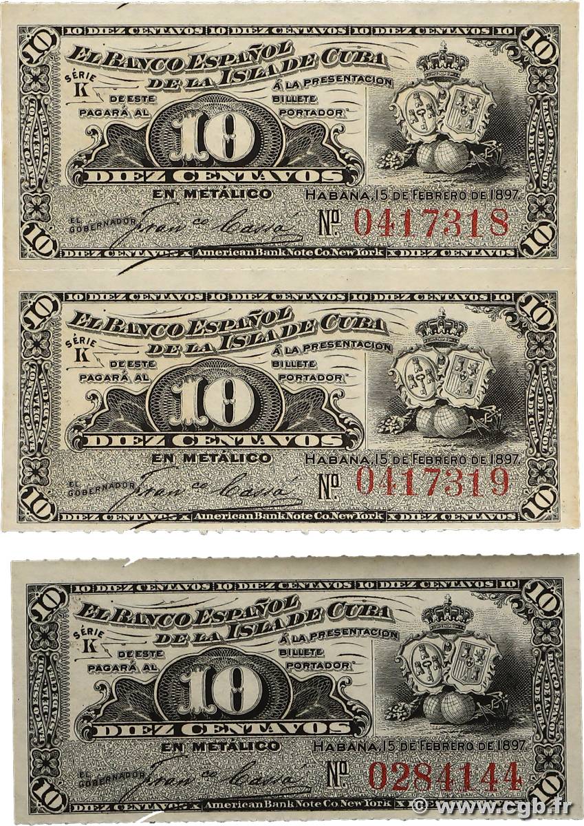 10 Centavos Lot CUBA  1897 P.052a NEUF