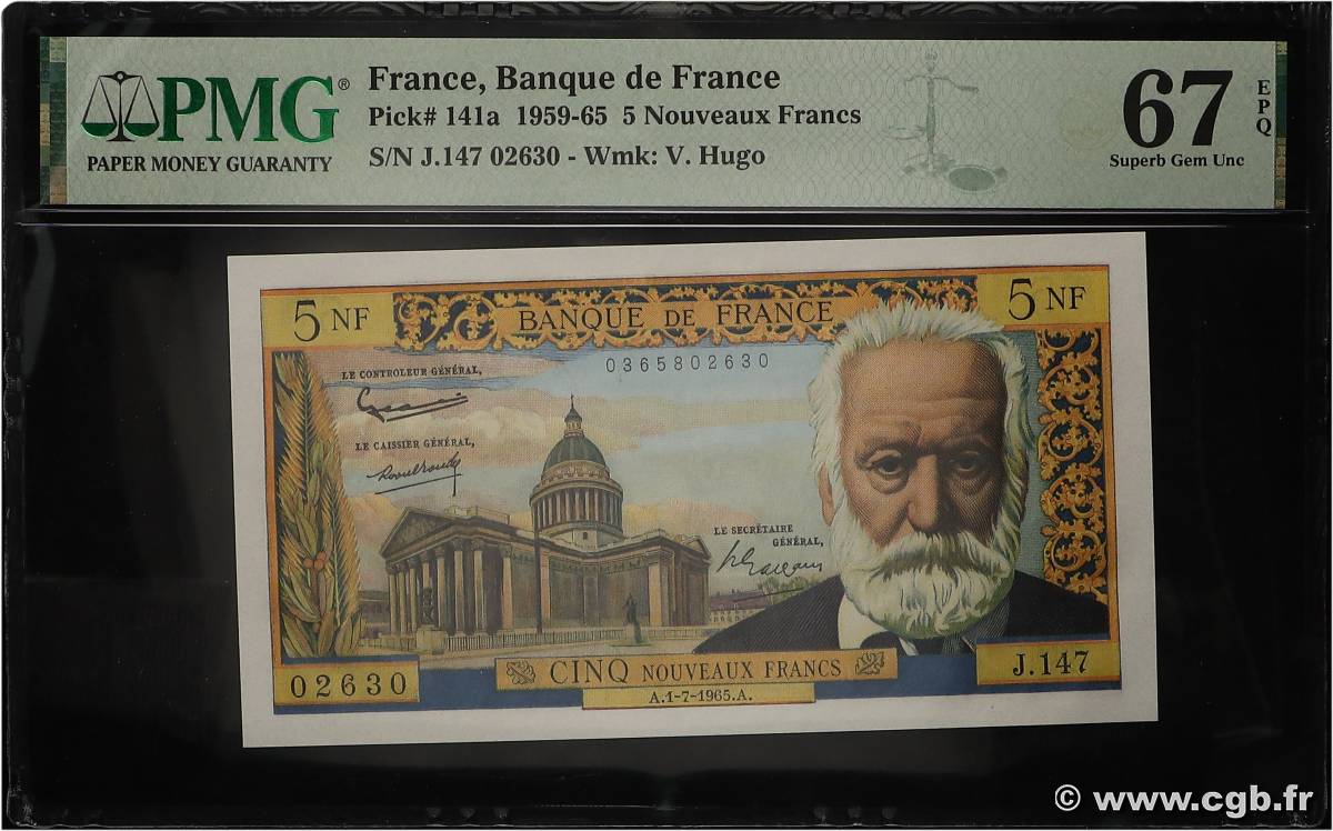 5 Nouveaux Francs VICTOR HUGO FRANCE  1965 F.56.19 NEUF