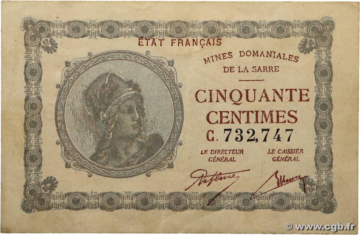 50 Centimes MINES DOMANIALES DE LA SARRE FRANCE  1920 VF.50.03 SUP+