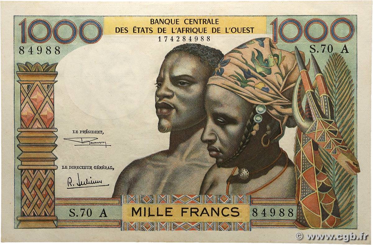 1000 Francs ÉTATS DE L AFRIQUE DE L OUEST  1969 P.103Af SUP+