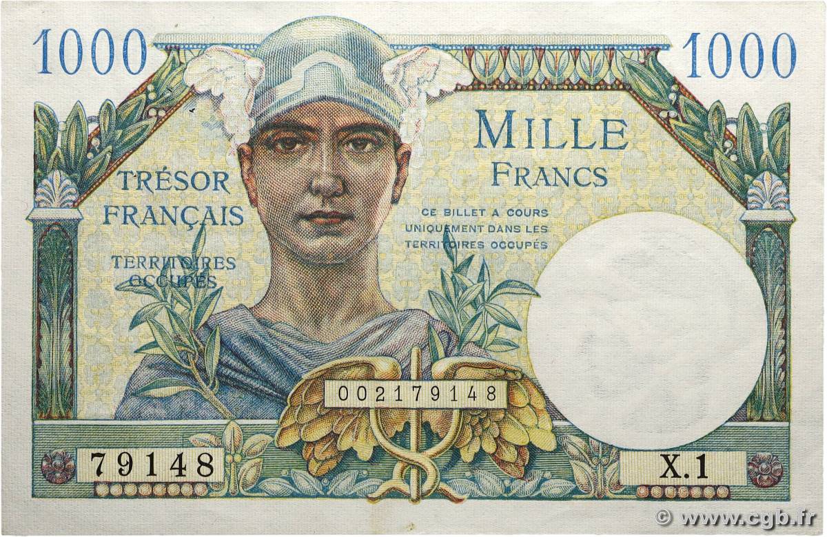 1000 Francs TRÉSOR FRANÇAIS FRANKREICH 1947 VF.33.01 fVZ