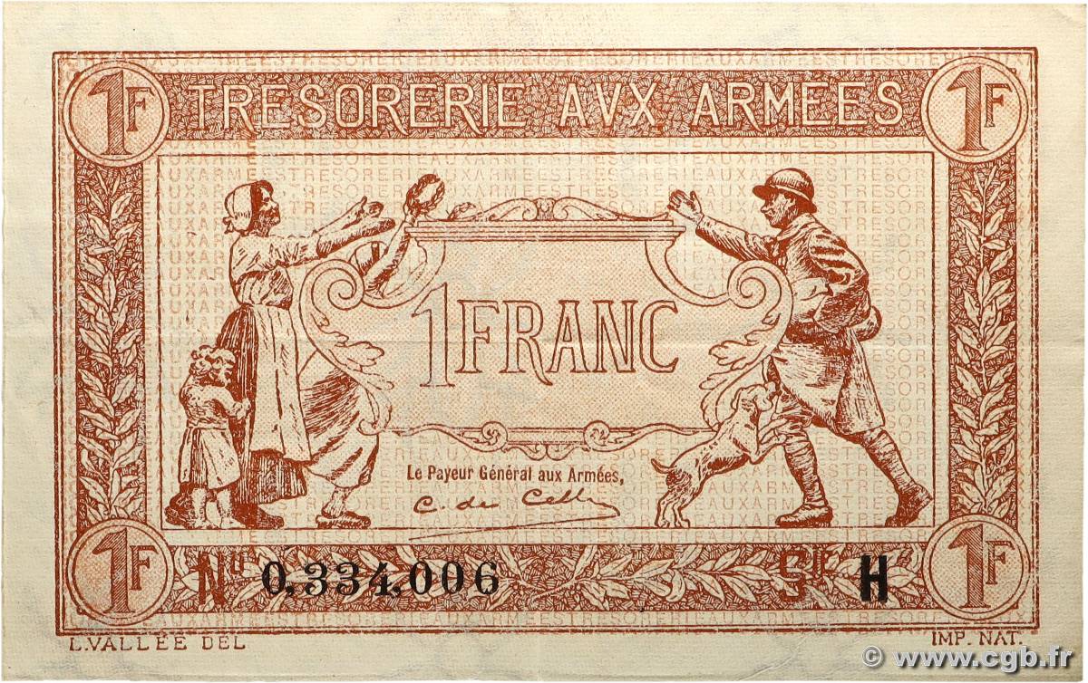 1 Franc TRÉSORERIE AUX ARMÉES 1917 FRANKREICH 1917 VF.03.08 fVZ