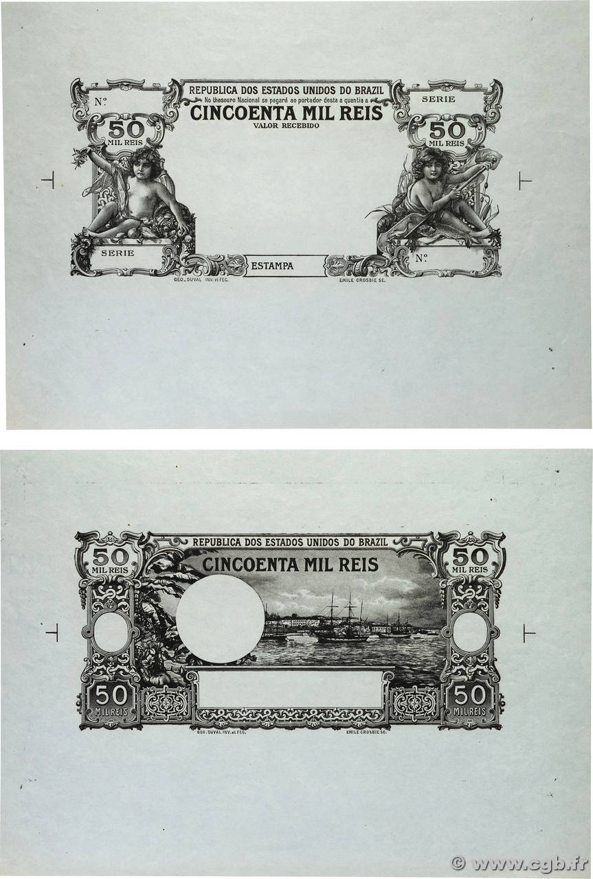 50 Mil Reis Épreuve BRASILIEN 1906 P.051e fST+