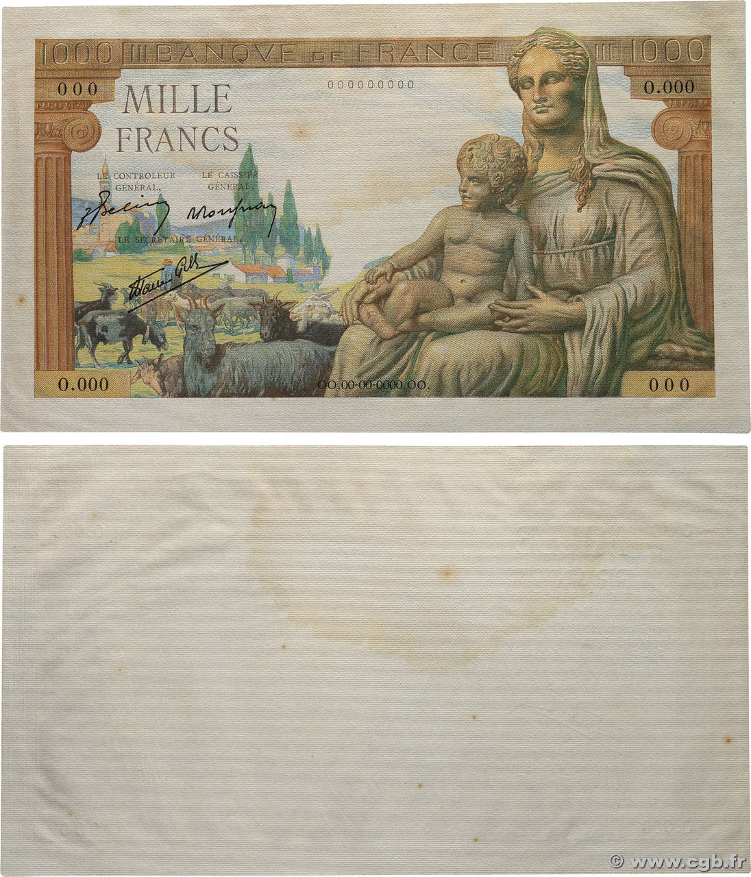 1000 Francs DÉESSE DÉMÉTER Épreuve FRANCE 1942 F.40.00e SUP
