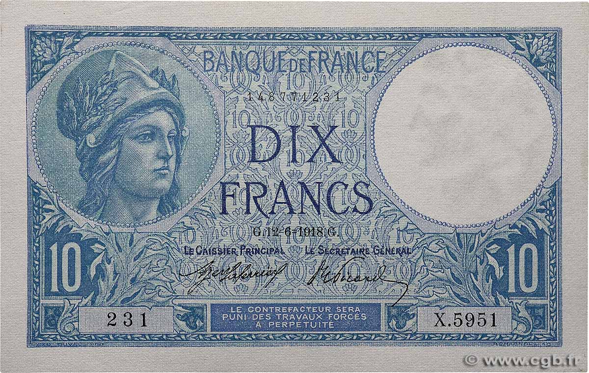 10 Francs MINERVE FRANCE 1918 F.06.03 NEUF