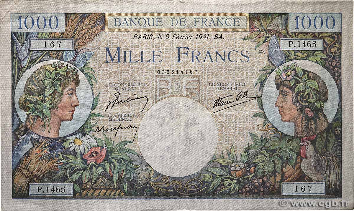 1000 Francs COMMERCE ET INDUSTRIE FRANCE  1941 F.39.04 TTB+
