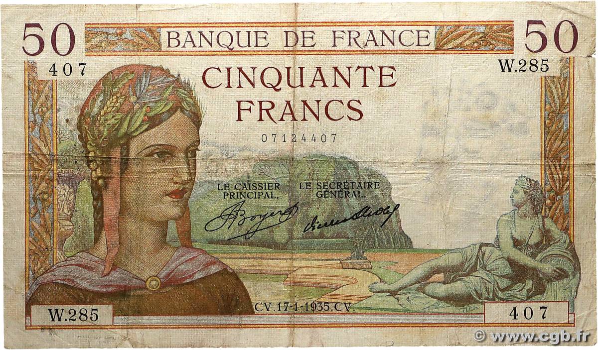 50 Francs CÉRÈS FRANCE 1935 F.17.03 B