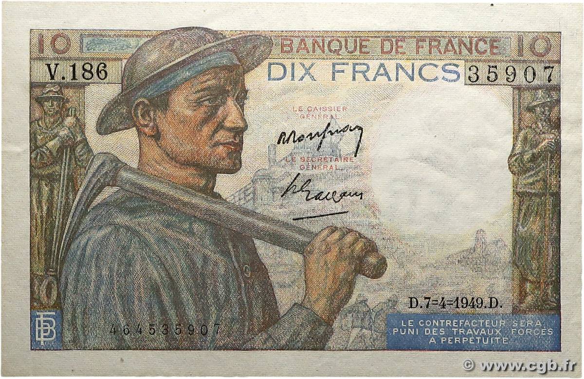 10 Francs MINEUR FRANCE 1949 F.08.21 TTB+
