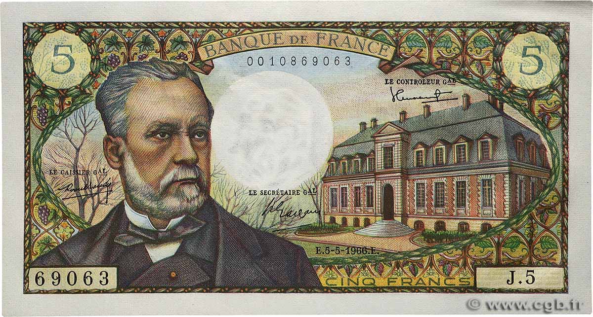 5 Francs PASTEUR FRANCE 1966 F.61.01 UNC-