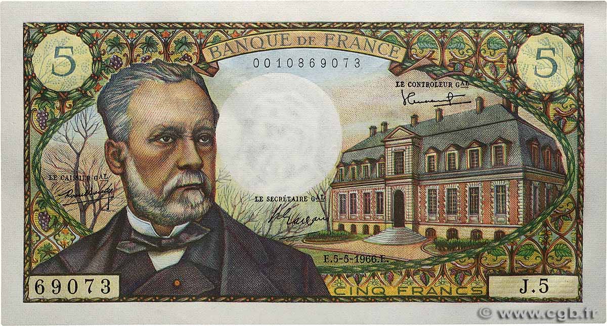 5 Francs PASTEUR FRANCE 1966 F.61.01 UNC-