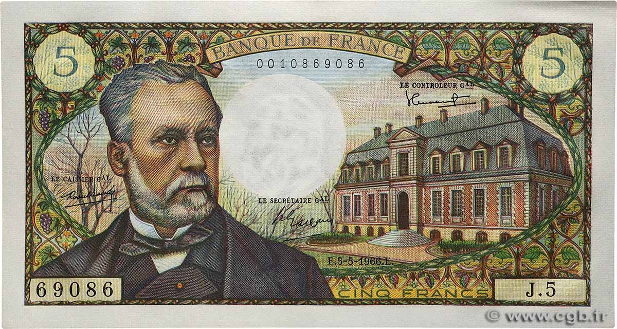 5 Francs PASTEUR FRANCE 1966 F.61.01 UNC-