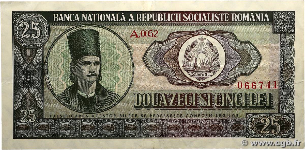 25 Lei ROUMANIE 1966 P.095a TTB+
