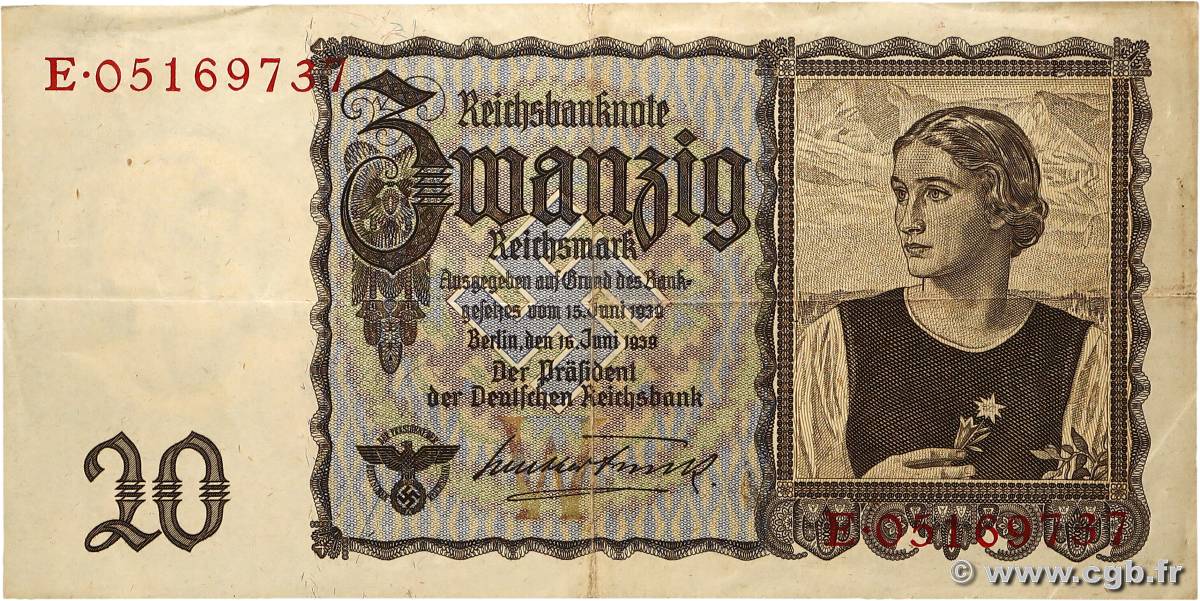 20 Reichsmark ALLEMAGNE 1939 P.185 TTB+