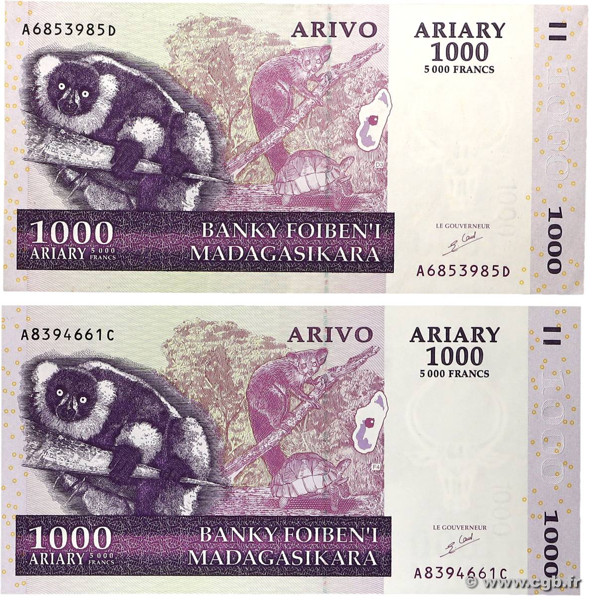 5000 Francs - 1000 Ariary Lot MADAGASCAR 2004 P.089a SUP