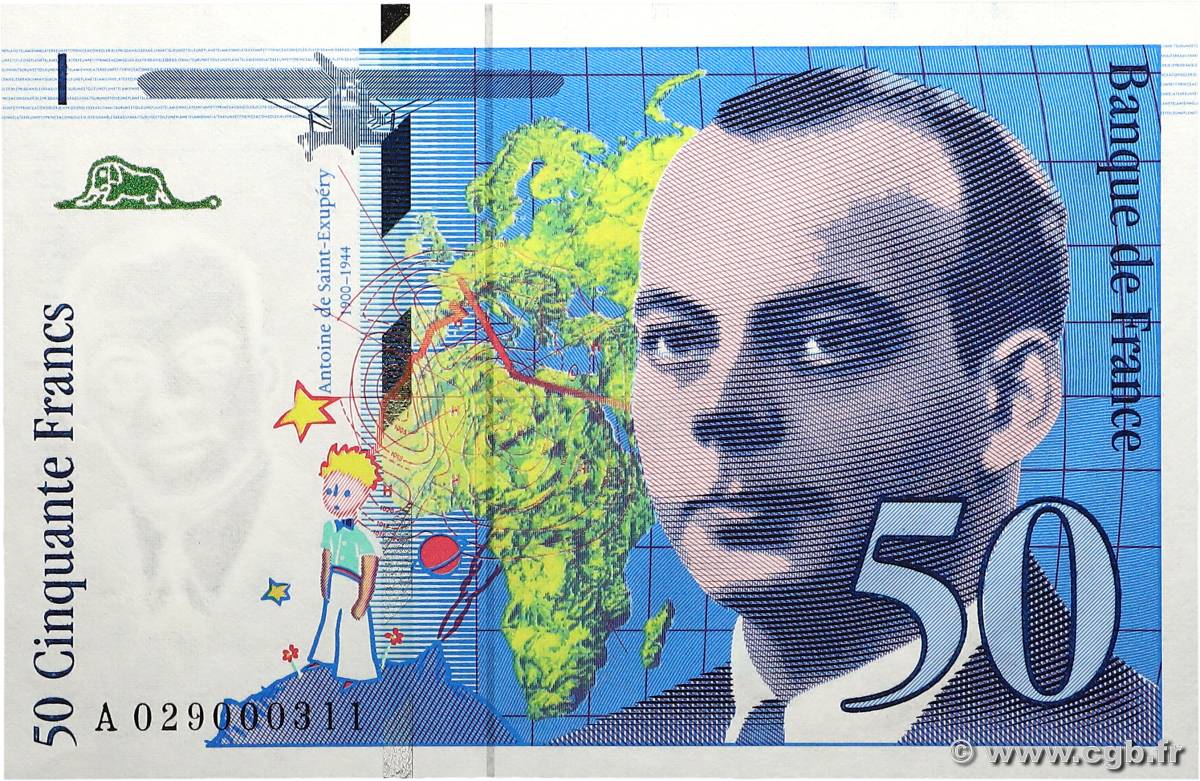 50 Francs SAINT-EXUPÉRY modifié Petit numéro FRANCE  1996 F.73.02A UNC-
