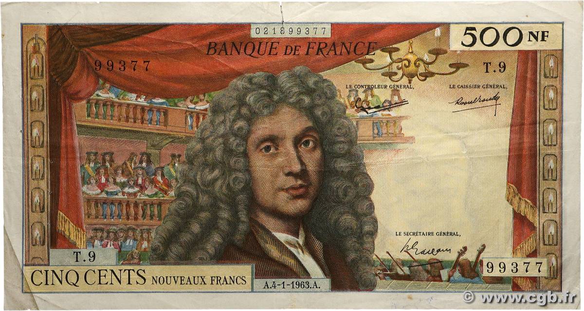 500 Nouveaux Francs MOLIÈRE FRANCE 1963 F.60.04 pr.TTB