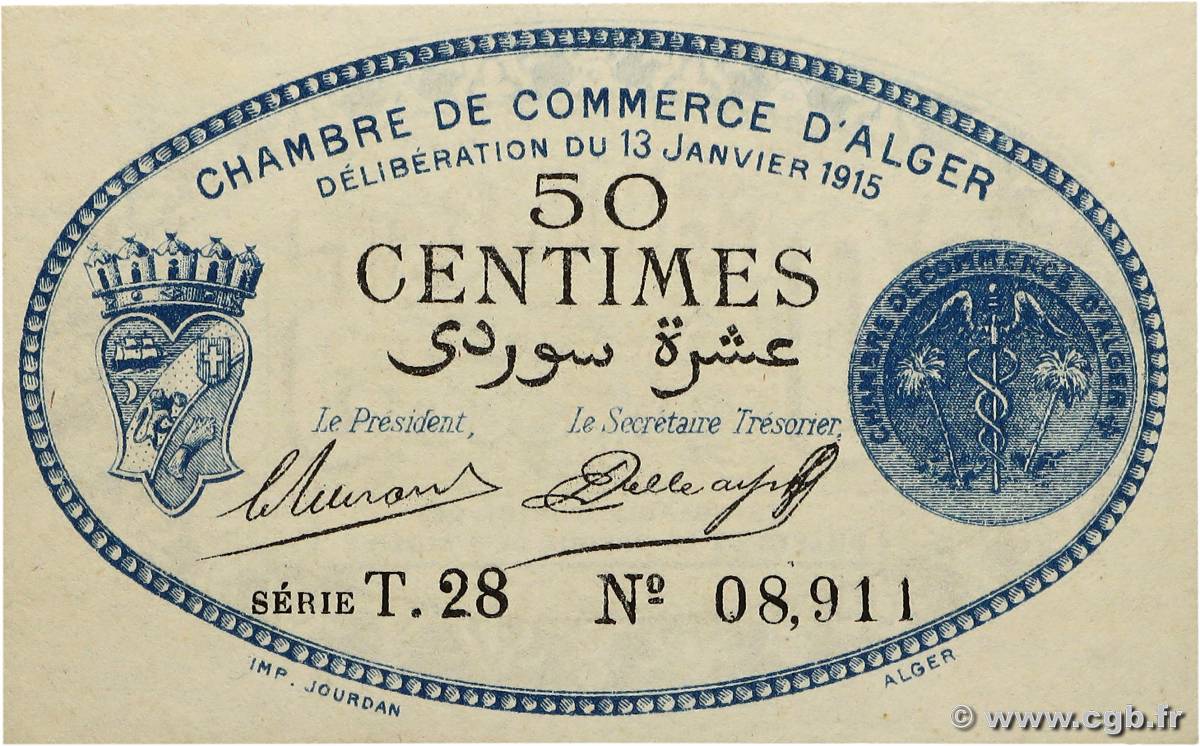 50 Centimes ALGÉRIE Alger 1915 JP.137.08 NEUF