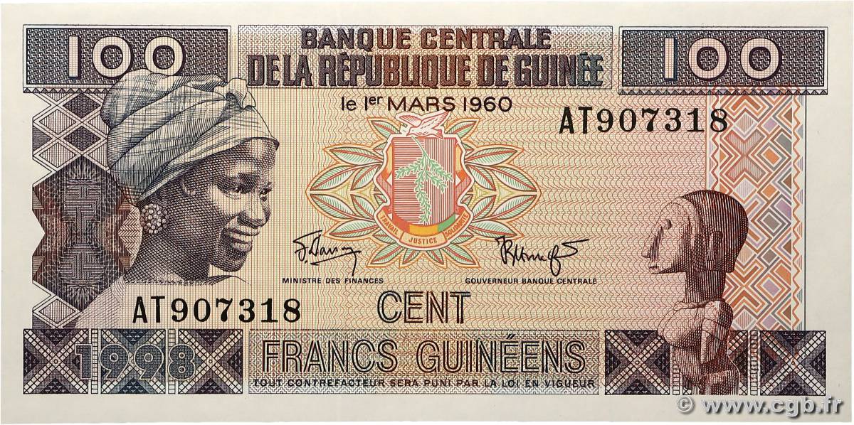 100 Francs Guinéens GUINÉE 1998 P.35a NEUF
