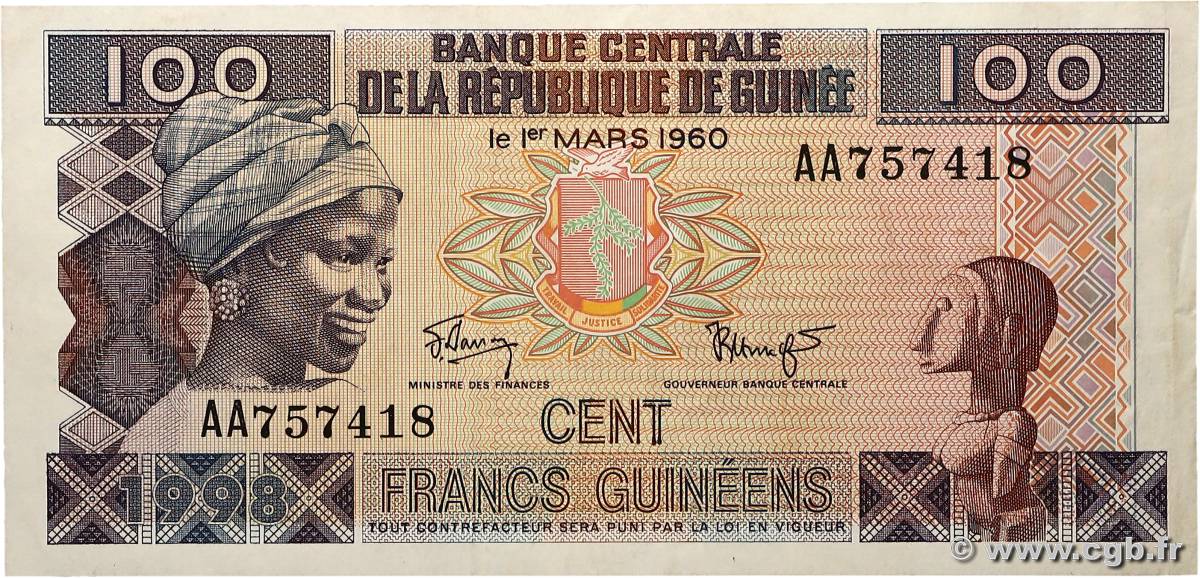 100 Francs Guinéens GUINÉE 1998 P.35a TTB+