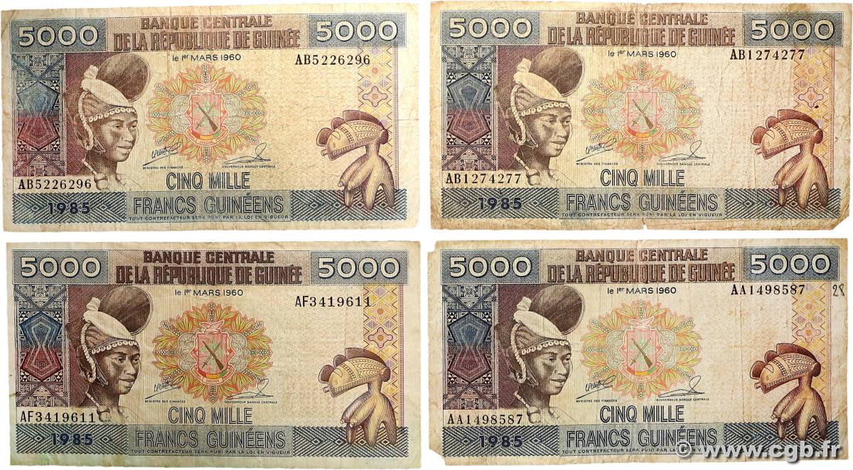 5000 Francs Guinéens Lot GUINÉE 1985 P.33a B