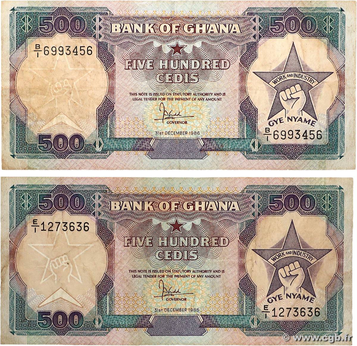 500 Cedis Lot GHANA 1986 P.28a TB