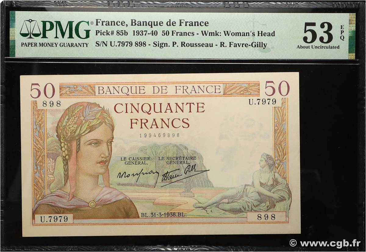 50 Francs CÉRÈS modifié FRANCE 1938 F.18.11 XF+