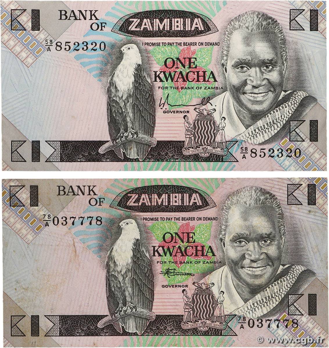 1 Kwacha Lot ZAMBIE 1980 P.23a et P.23b TTB+