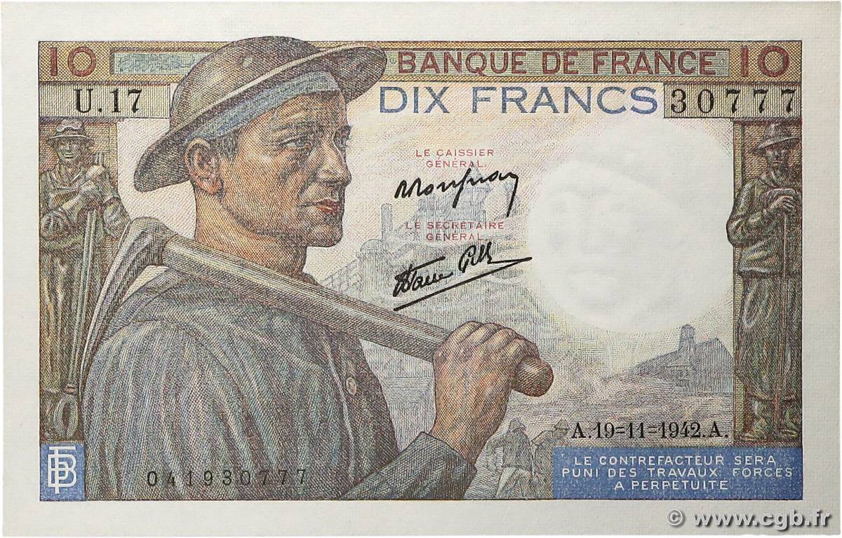 10 Francs MINEUR FRANCE 1942 F.08.05 pr.NEUF