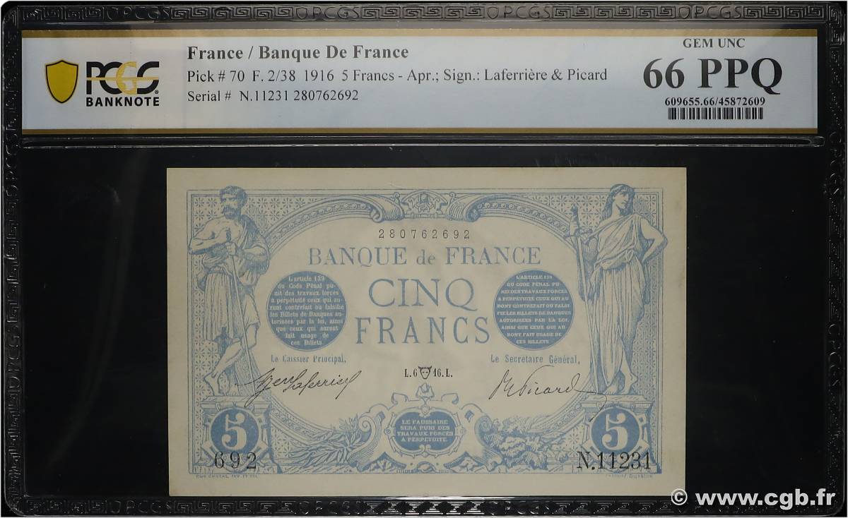 5 Francs BLEU FRANCE 1916 F.02.38 NEUF