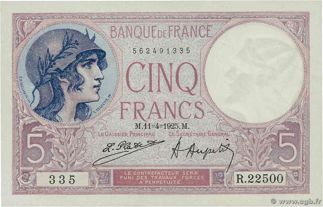 5 Francs FEMME CASQUÉE FRANCIA 1925 F.03.09 q.FDC