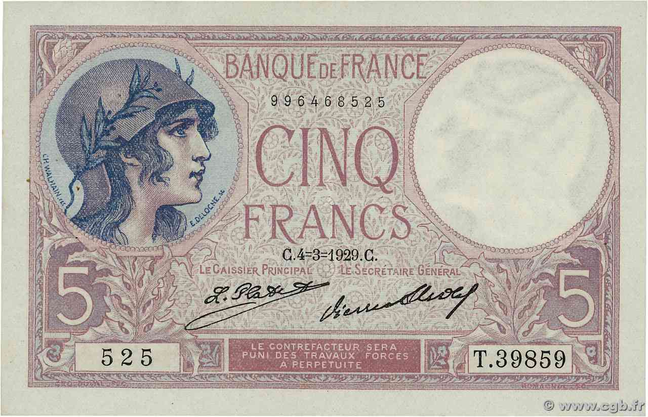 5 Francs FEMME CASQUÉE FRANCIA 1929 F.03.13 SPL