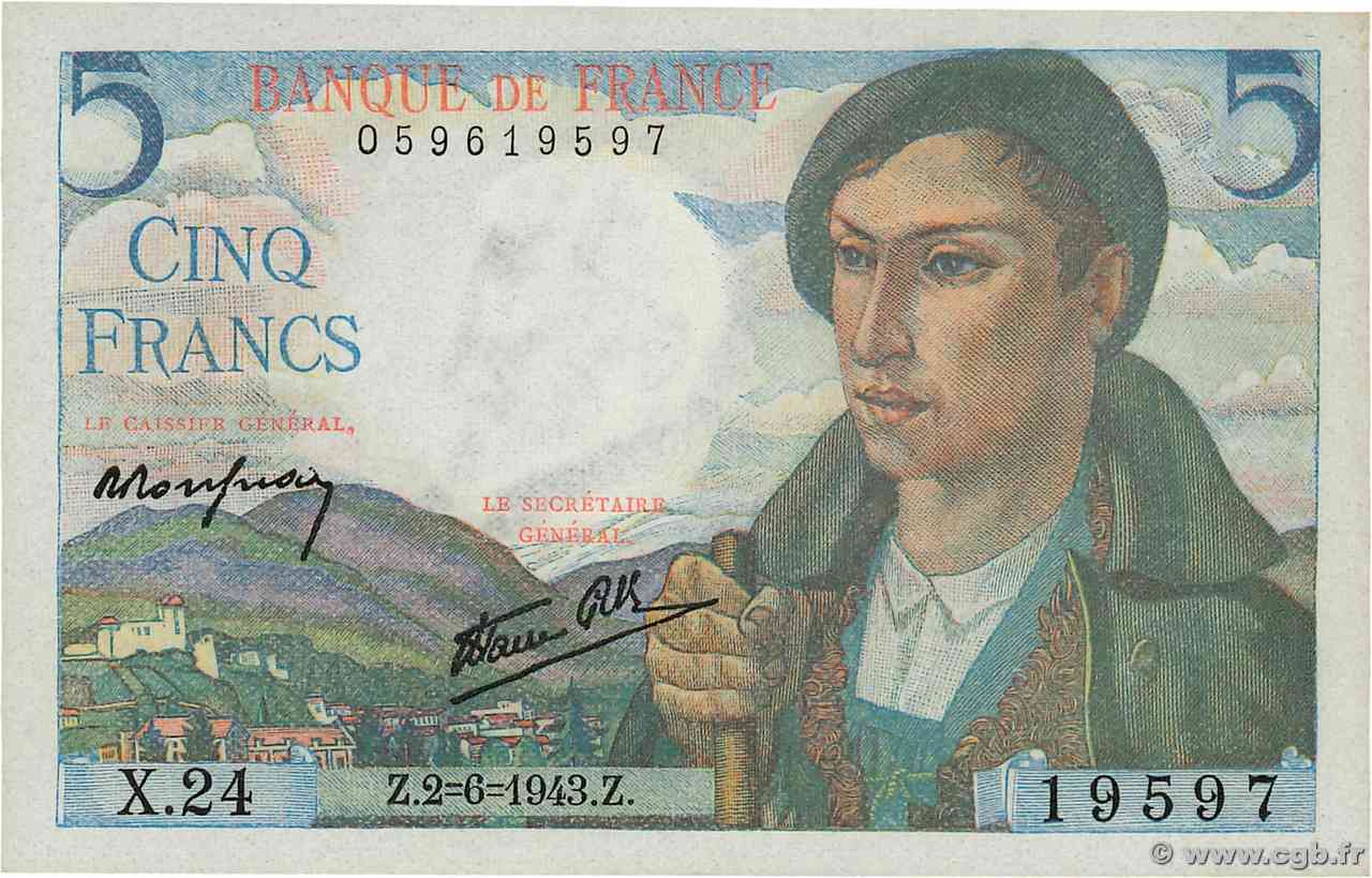 5 Francs BERGER FRANCIA 1943 F.05.01 FDC