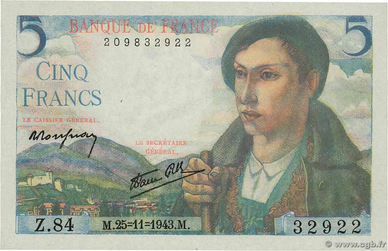 5 Francs BERGER FRANCIA 1943 F.05.04 FDC