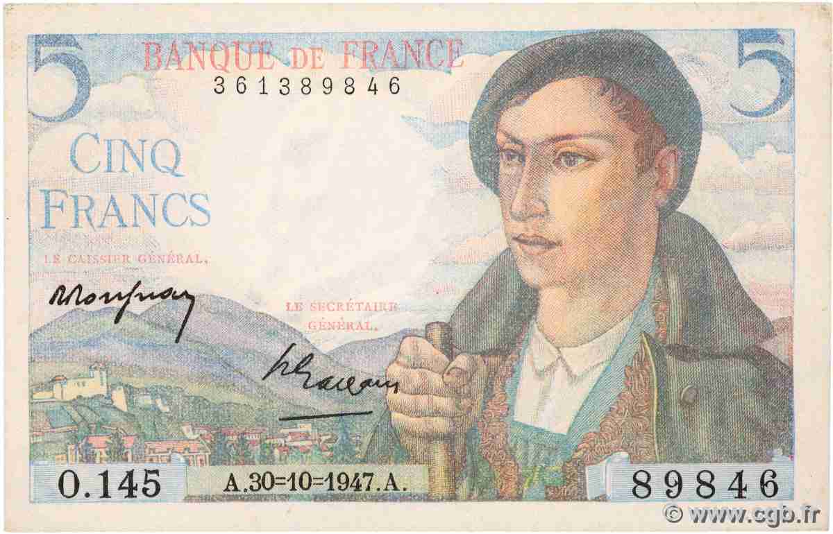 5 Francs BERGER FRANCE 1947 F.05.07 UNC-