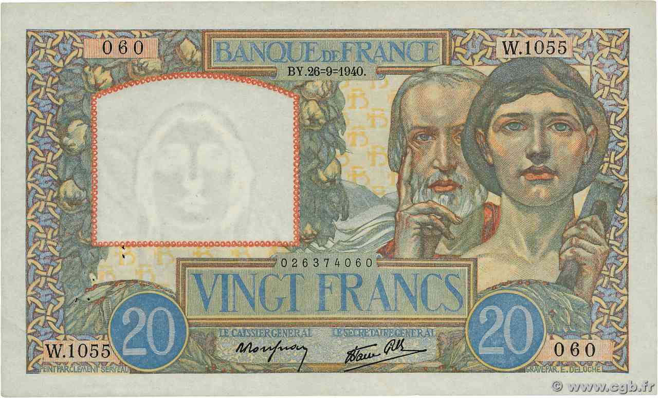 20 Francs TRAVAIL ET SCIENCE FRANCIA 1940 F.12.07 SPL