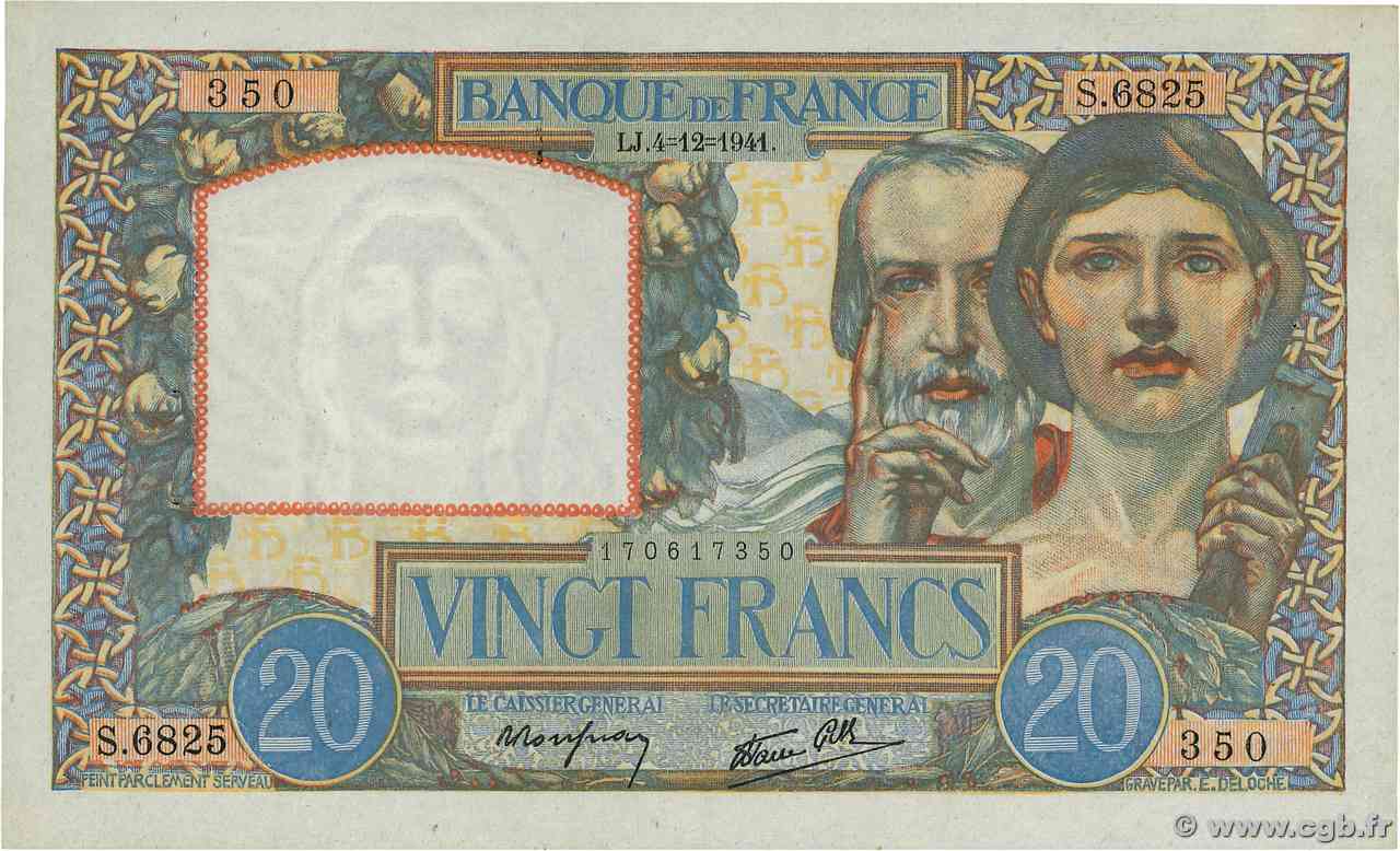 20 Francs TRAVAIL ET SCIENCE FRANCIA 1941 F.12.20 SPL+