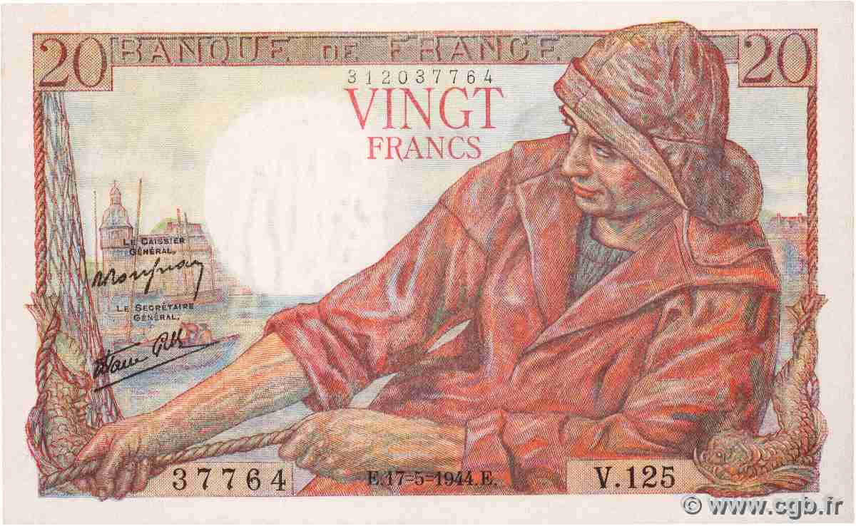 20 Francs PÊCHEUR FRANCIA 1944 F.13.09 SC+