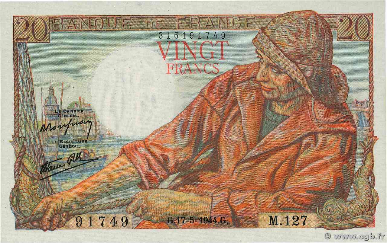 20 Francs PÊCHEUR FRANCIA 1944 F.13.09 FDC