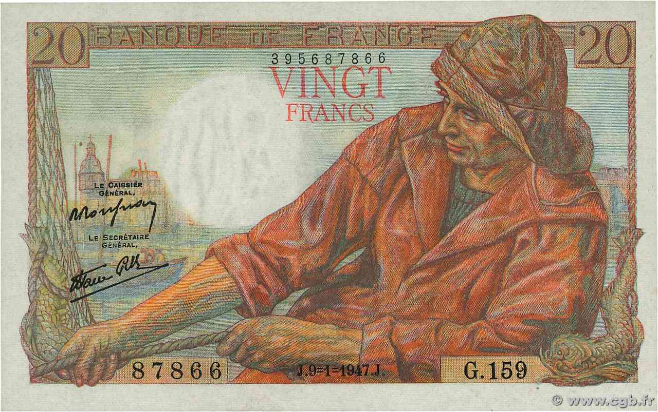 20 Francs PÊCHEUR FRANCIA 1947 F.13.11 q.FDC