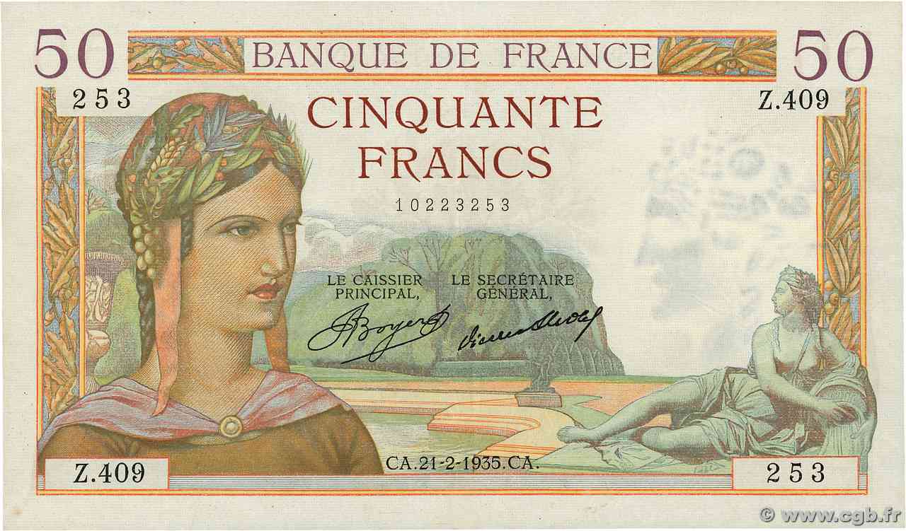 50 Francs CÉRÈS FRANCIA 1935 F.17.04 SPL+