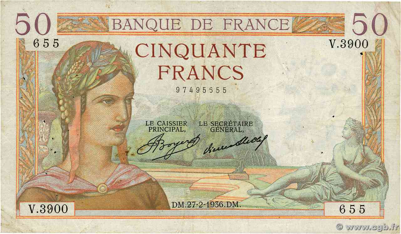 50 Francs CÉRÈS FRANCIA 1936 F.17.22 MB