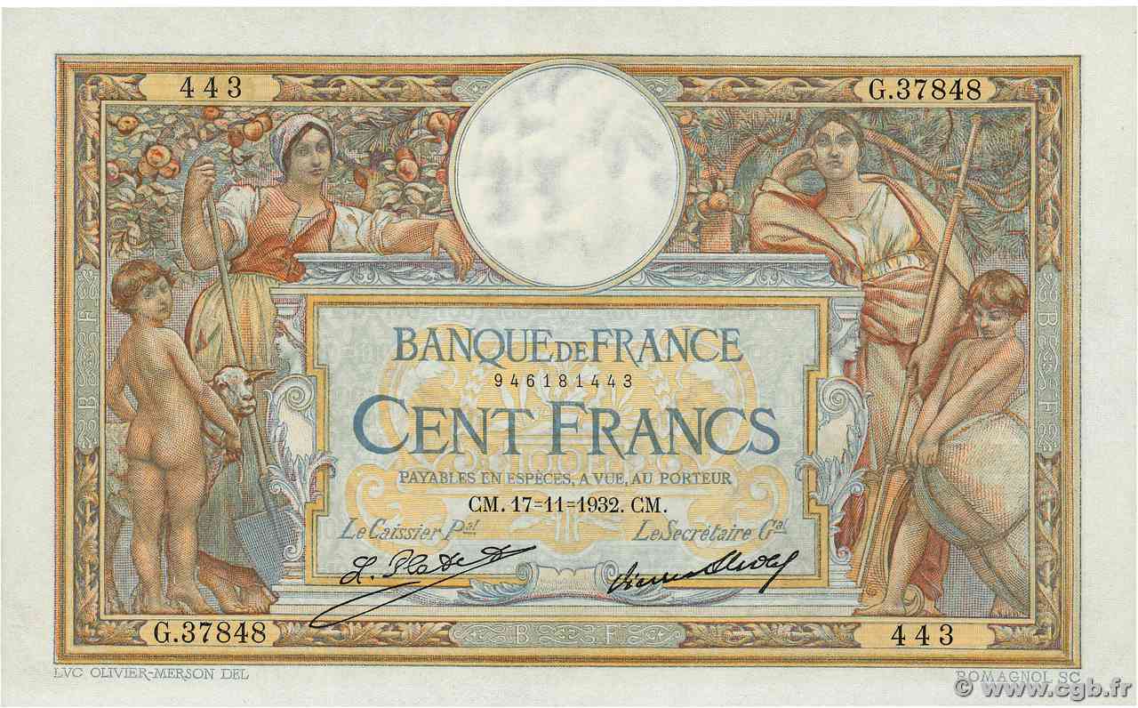 100 Francs LUC OLIVIER MERSON grands cartouches FRANCIA 1932 F.24.11 AU