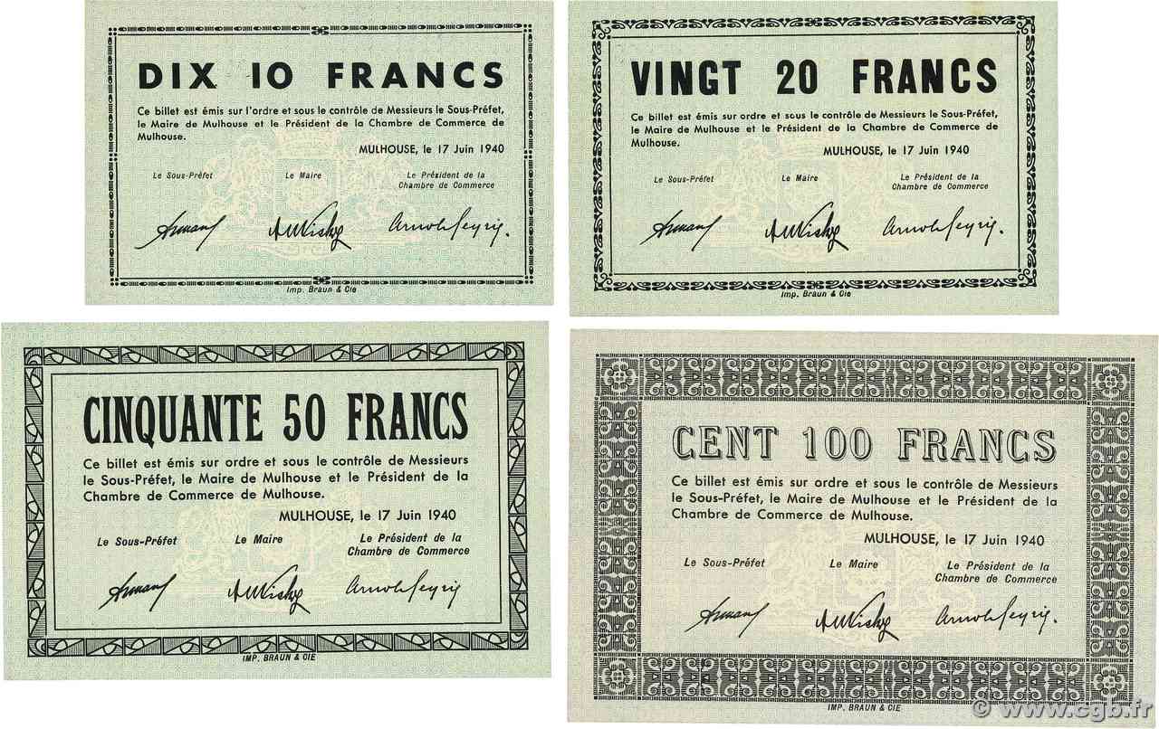 10 à 100 Francs Lot FRANCE regionalismo e varie Mulhouse 1940 BU.50 à 53 q.FDC