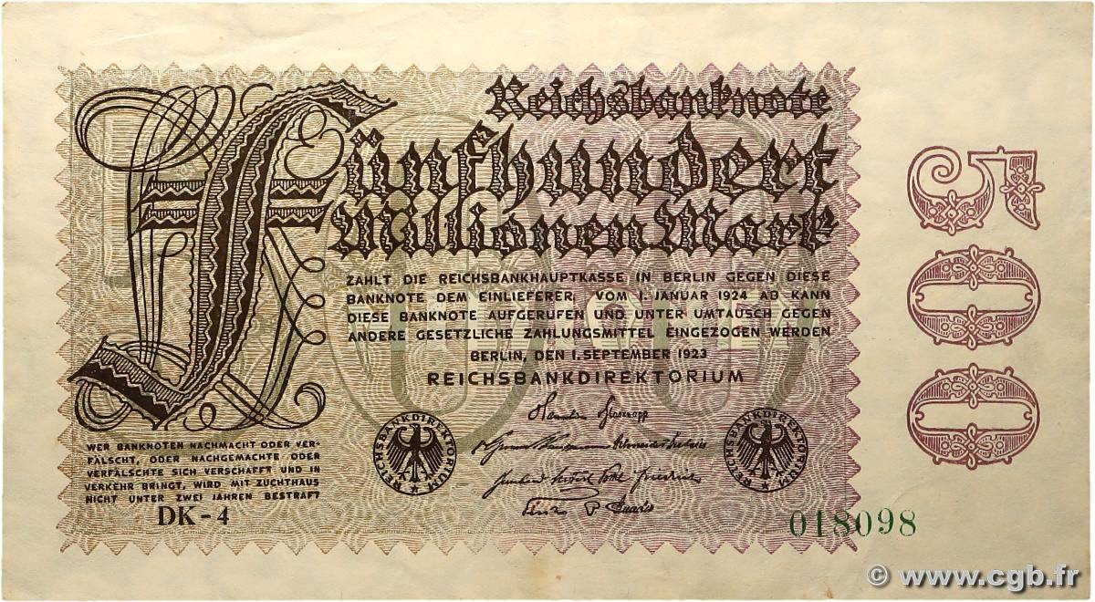 500 Millions Mark ALLEMAGNE 1923 P.110 SUP