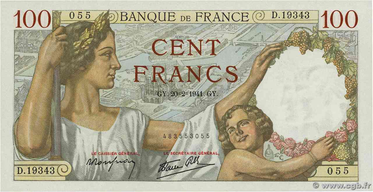 100 Francs SULLY FRANCIA 1941 F.26.47 FDC