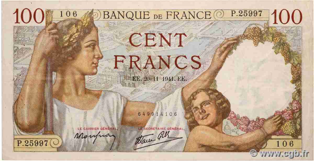 100 Francs SULLY FRANCE 1941 F.26.61 VF