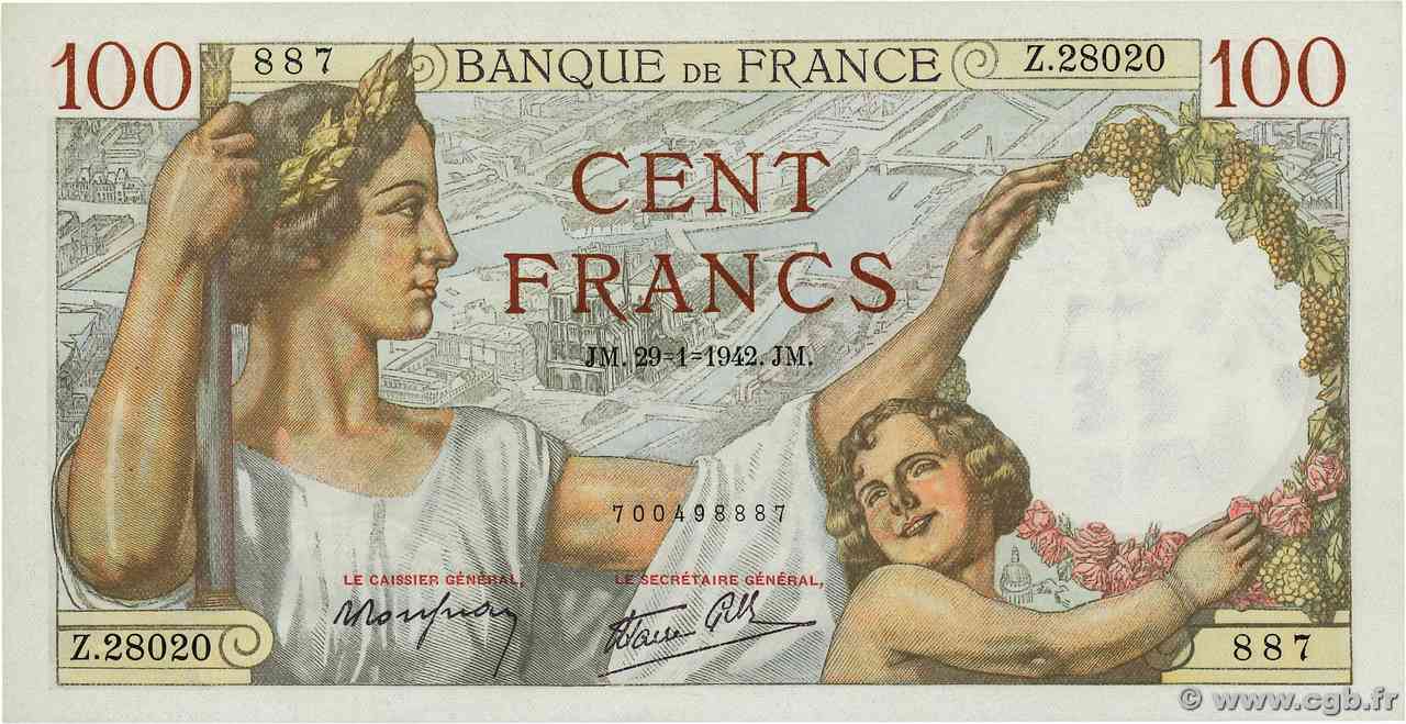 100 Francs SULLY FRANCIA 1942 F.26.65 FDC