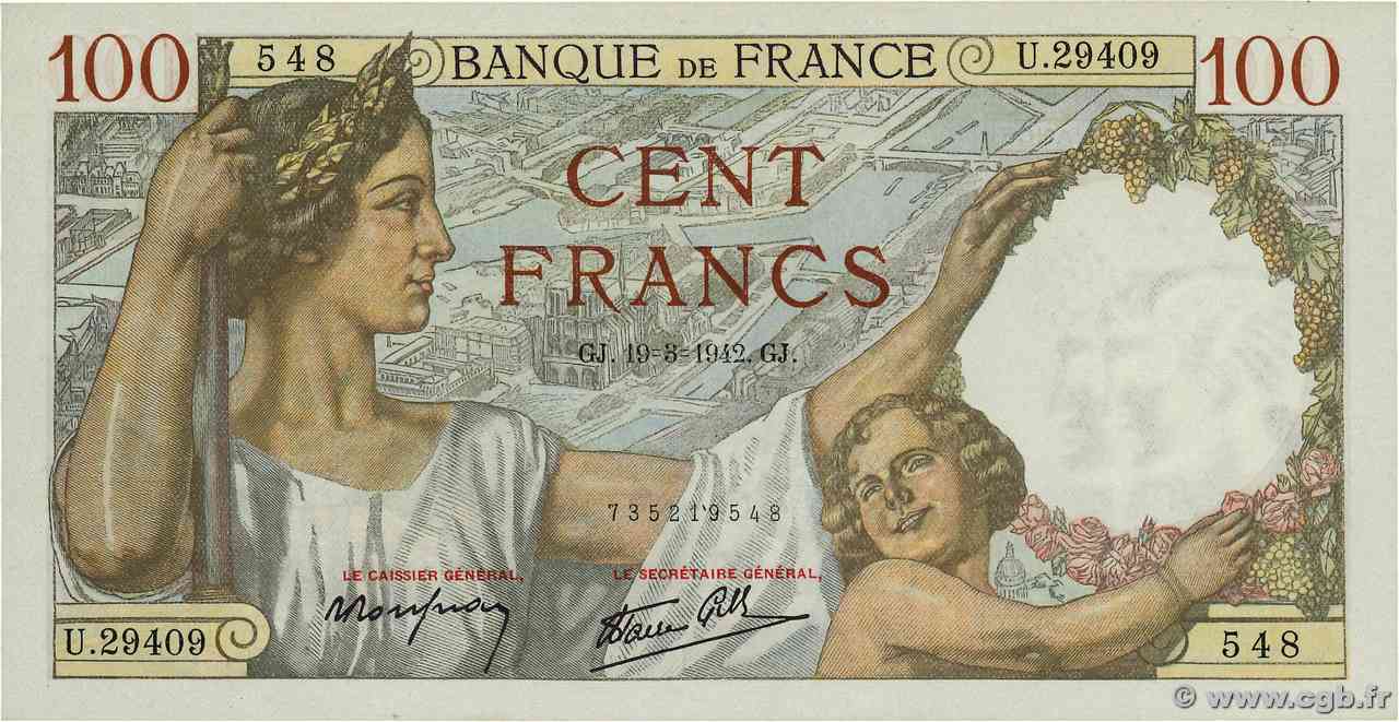 100 Francs SULLY FRANCIA 1942 F.26.68 q.FDC