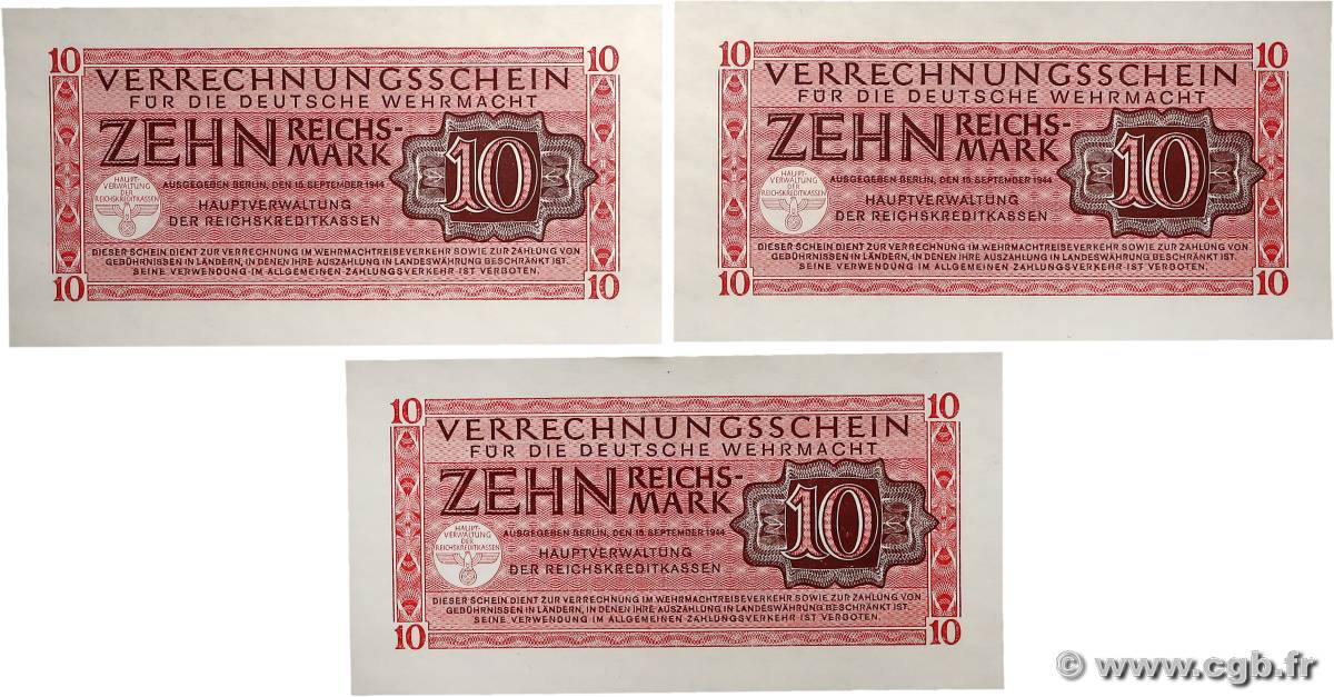 10 Reichsmark Lot ALLEMAGNE 1944 P.M40 pr.NEUF