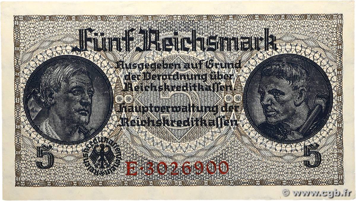 5 Reichsmark ALLEMAGNE 1940 P.R138b pr.NEUF